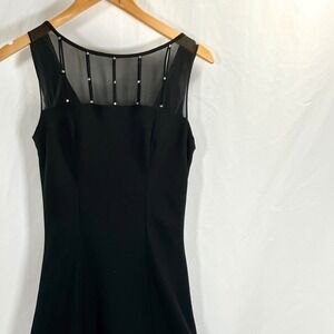 Evan Picone Black Sheer Embellished Neckline Sleeveless Midi Dress Size 4